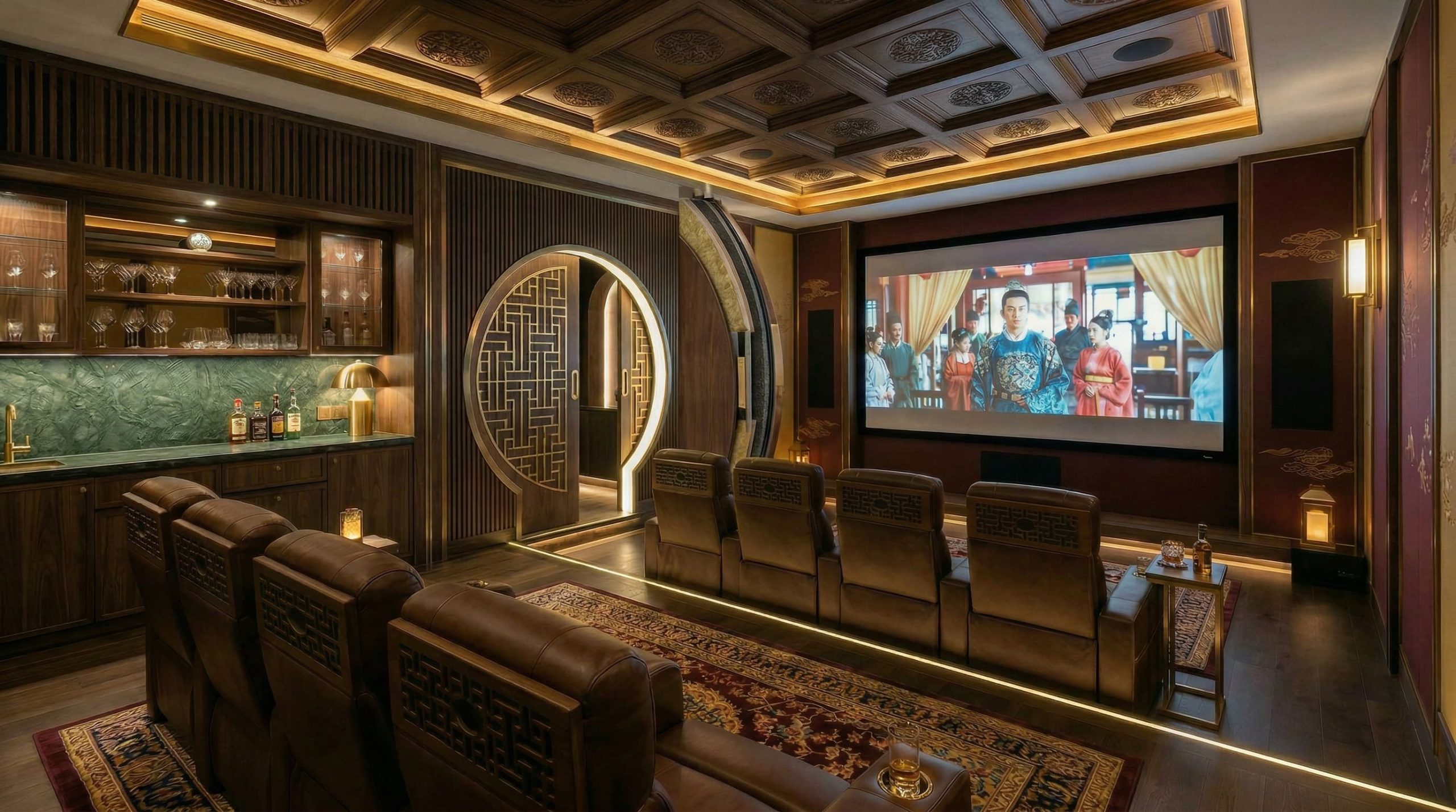 成都别墅新中式私人影院 9.4.6声道杜比全景声 宏威视听案例